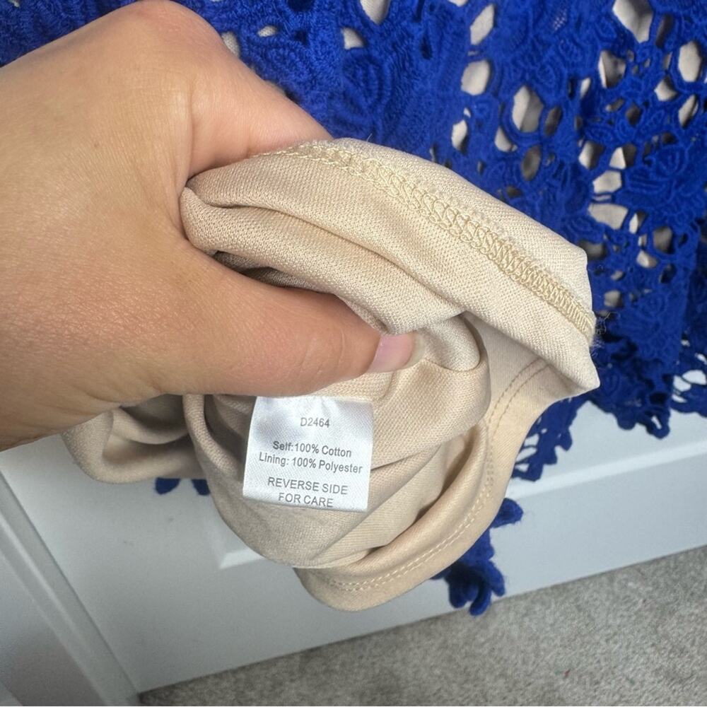 Alexis Admor Blue Crochet Lace Cocktail Dress Knee Length Size Large - Picture 5 of 5